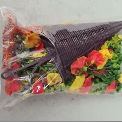 Silk Morning Glory Hanging Decor with Persian Grass