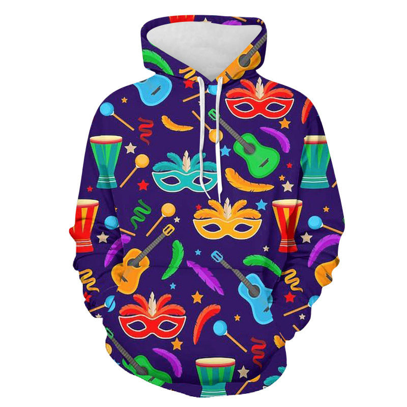 Mens Christmas Print Hooded Sweatshirt