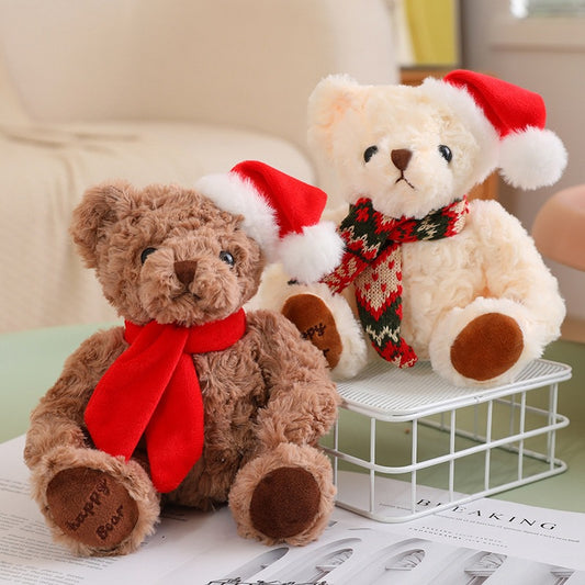 Cute Plush Teddy Bear with Christmas Scarf