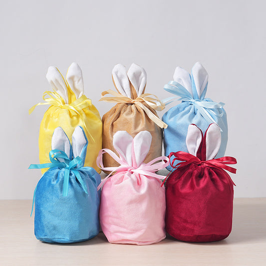 Cross Border Easter Rabbit Ears Velvet Bag Gift Box Candy Box Party Gift Candy Box Creative Ins Bundle Pocket