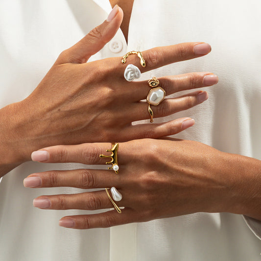 Baroque Pearl Open Rings Set