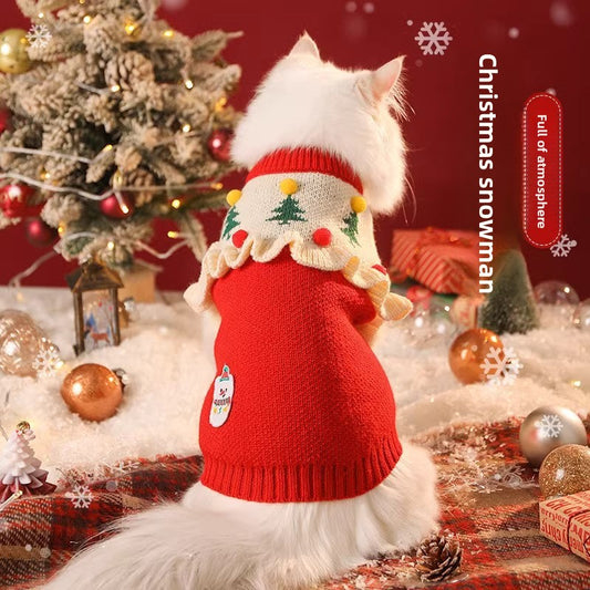 Christmas Pet Cat Sweater Winter Warm Anti-Hair