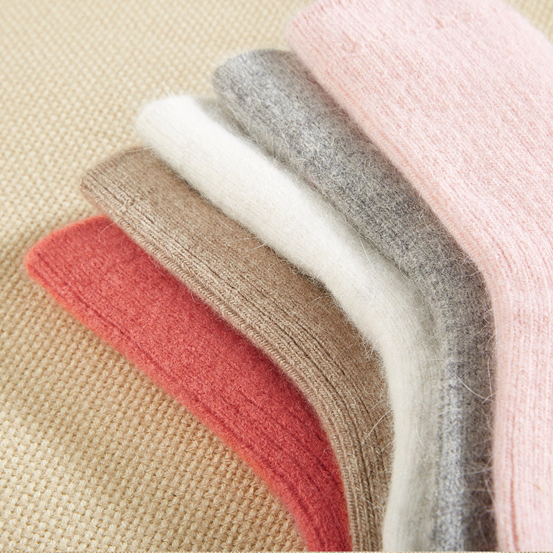 Double Needle Rabbit Wool Blend Fleece Lined Winter Socks
