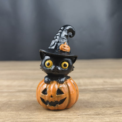 Halloween Cat Pumpkin Ornament Horror Resin Statue Decoration Gift