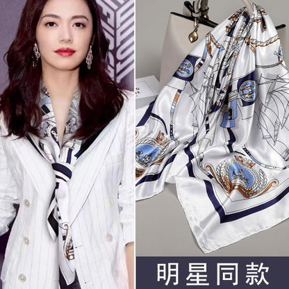 Retro Cashew Pattern Silk Scarf, Large Square Scarf for Women, Stylish and Fashionable for Spring, Autumn, and Winter, Thin Summer Shawl