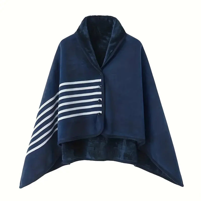 A buttoned shawl blanket for lunch break