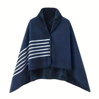 A buttoned shawl blanket for lunch break