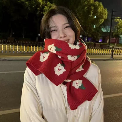 Knitted Winter Scarf with Christmas Patterns