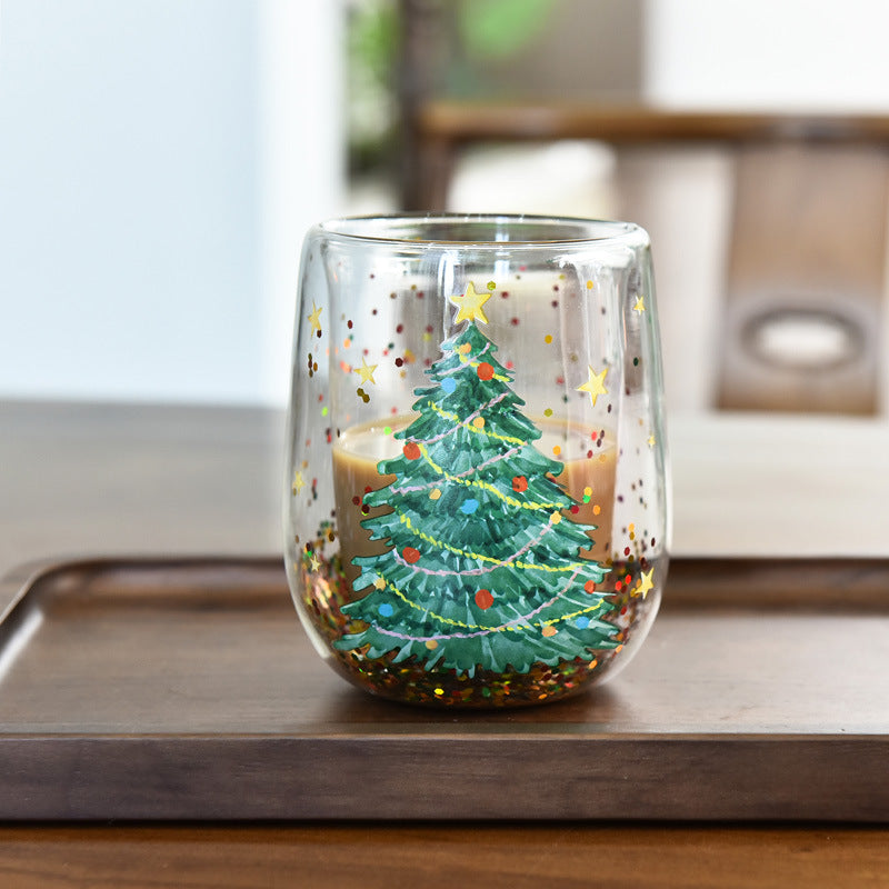 Double-layer Christmas tree cup with heat resistance and non-hot handle