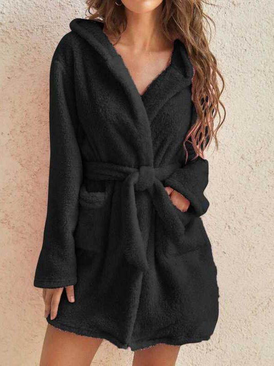 Women's Winter Warm Bathrobe Flannel Robe Coral Fleece Hooded Loungewear New