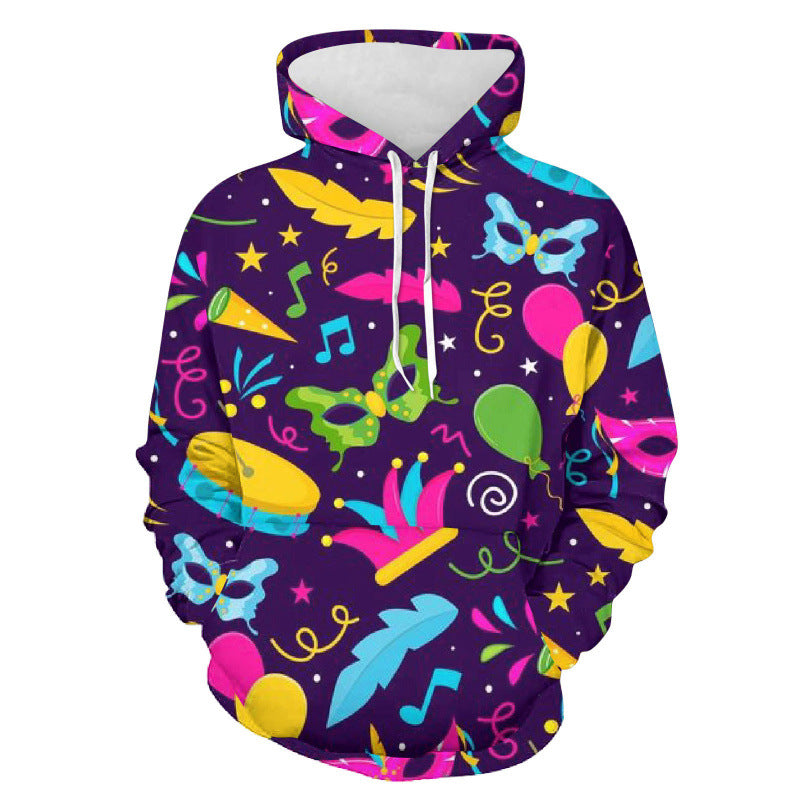 Mens Christmas Print Hooded Sweatshirt