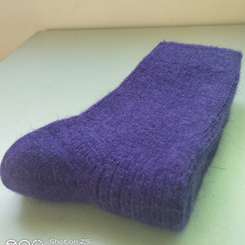 Double Needle Rabbit Wool Blend Fleece Lined Winter Socks