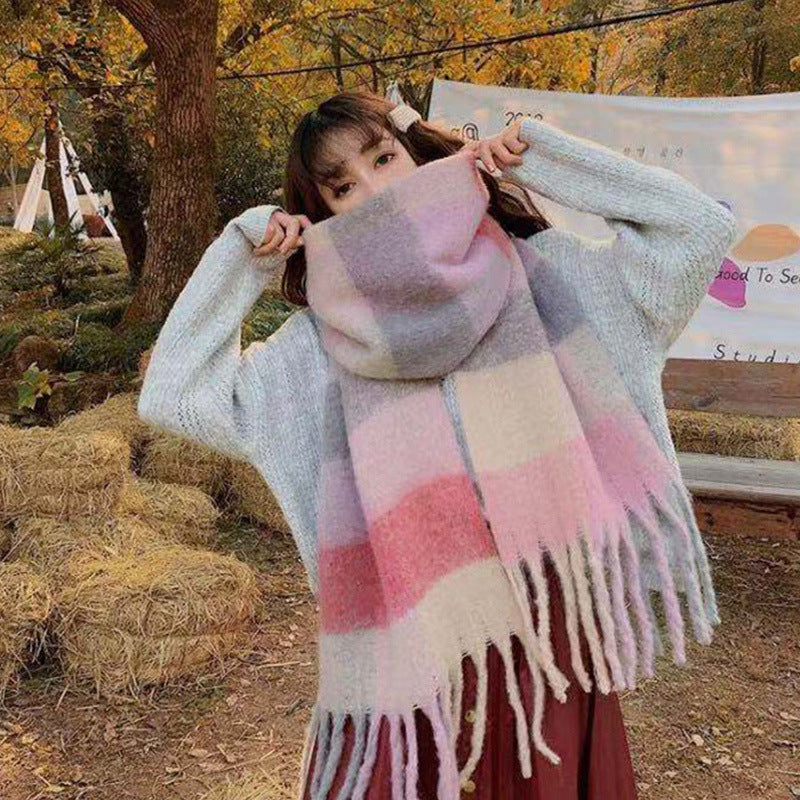 Color Plaid Winter Scarf for Women