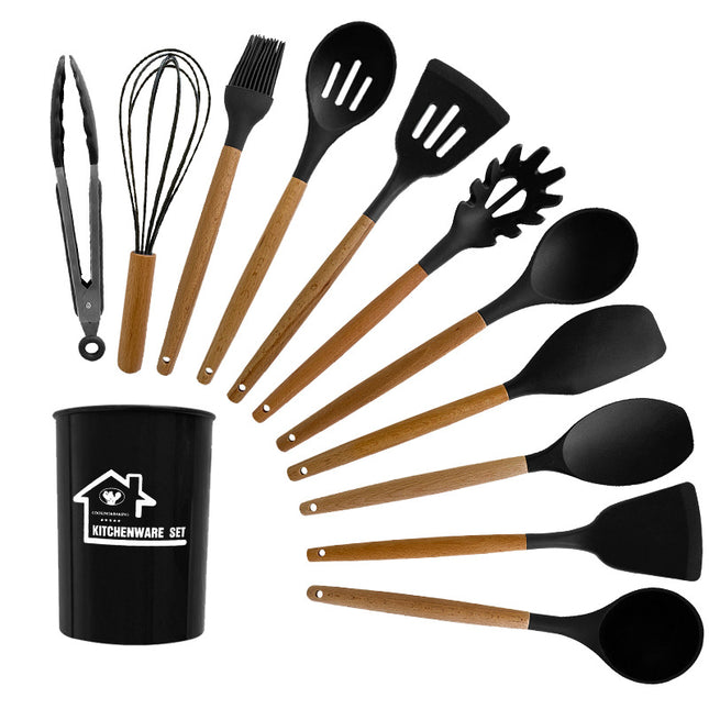 Silicone Kitchen Utensil Set with Wood Handle