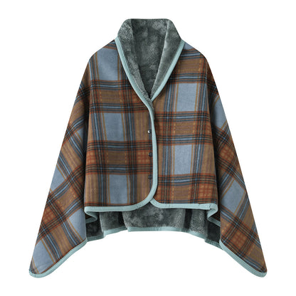 A buttoned shawl blanket for lunch break