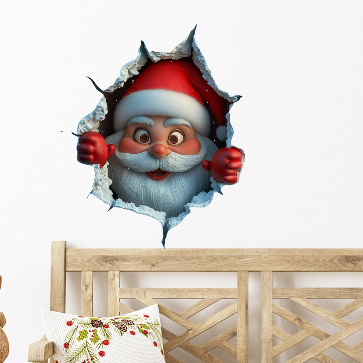 Christmas Santa Claus Wall Decal with Broken Wall Effect