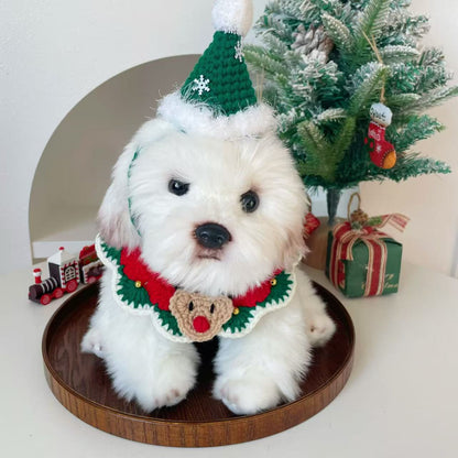 Pet Cat Dog Christmas Snowflake Collar Hand Hook Wool Hat