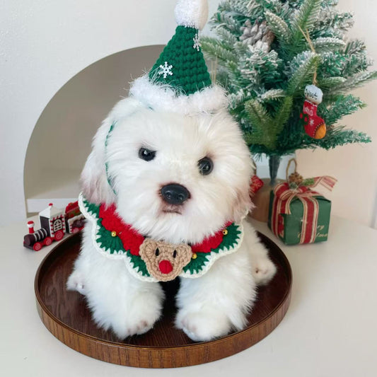 Pet Cat Dog Christmas Snowflake Collar Hand Hook Wool Hat