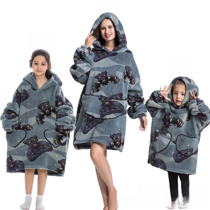 Turtleneck and patch front hooded blanket