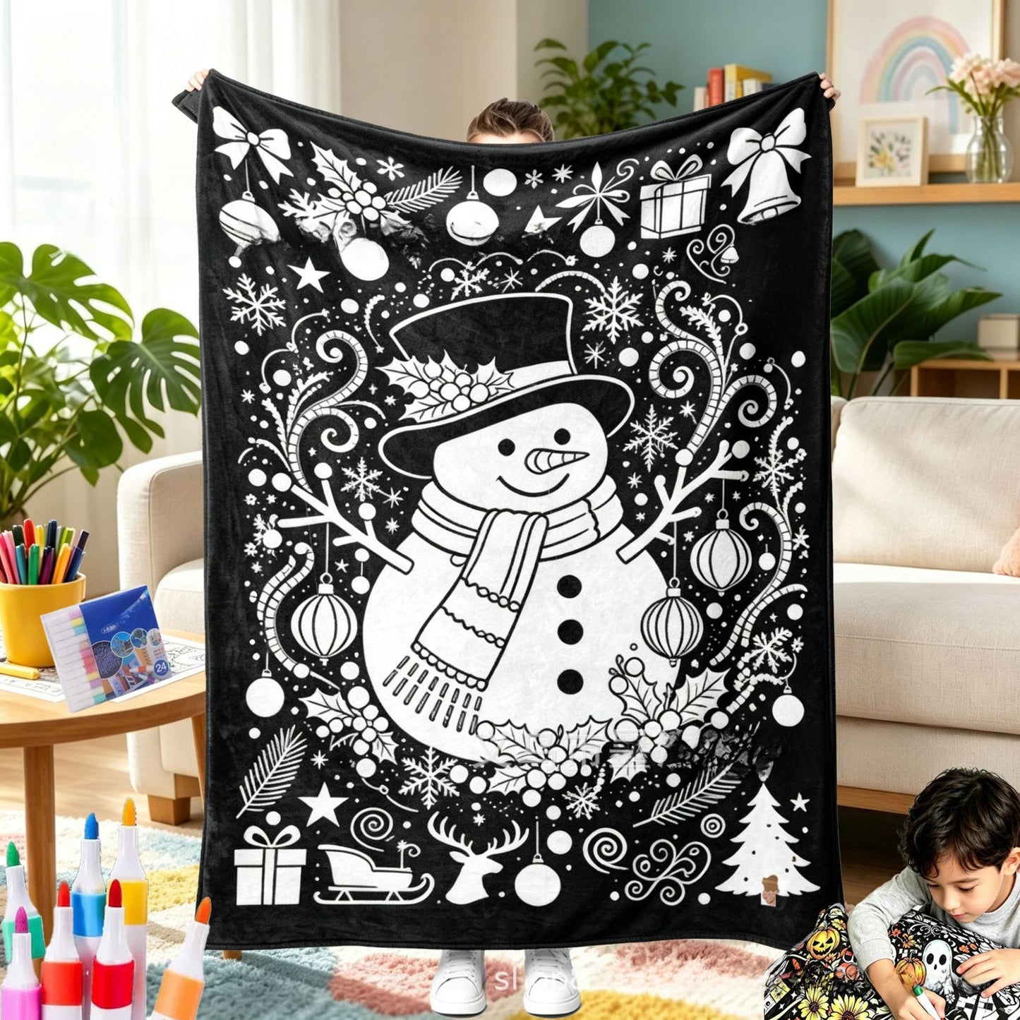 Christmas DIY Coloring Flannel Blanket