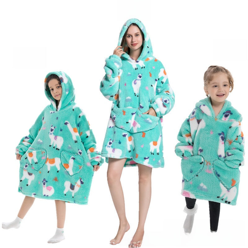 Turtleneck and patch front hooded blanket