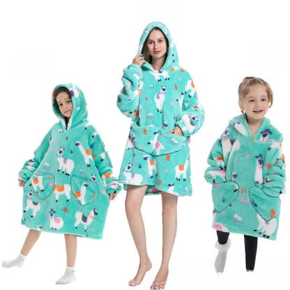 Turtleneck and patch front hooded blanket