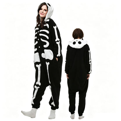 Halloween Fleece Hooded Onesie Funny Outfit Couple Cartoon Loungewear