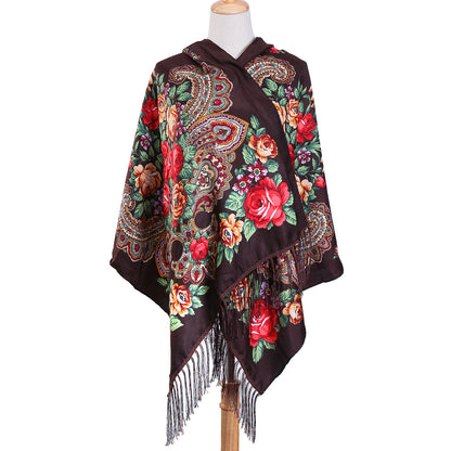 Floral Print Fringe Shawl