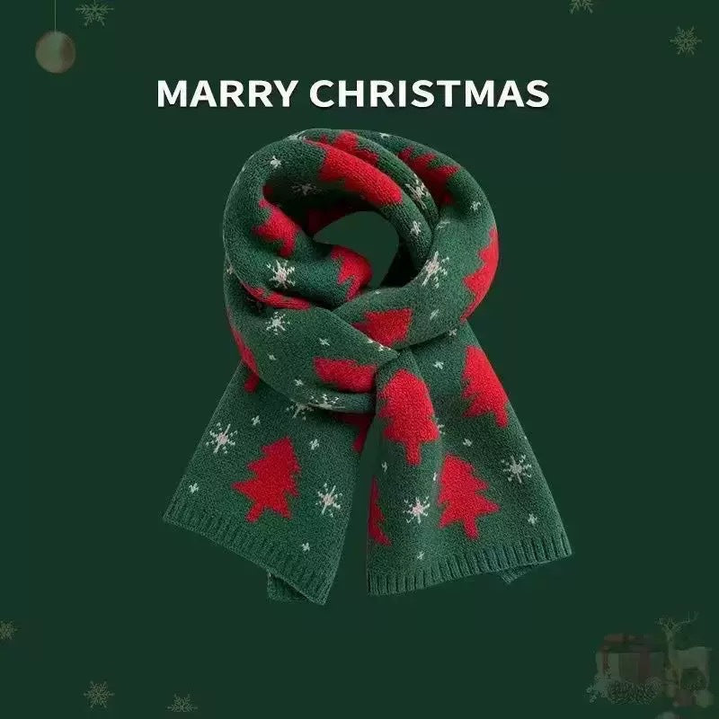 Knitted Winter Scarf with Christmas Patterns