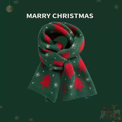 Knitted Winter Scarf with Christmas Patterns