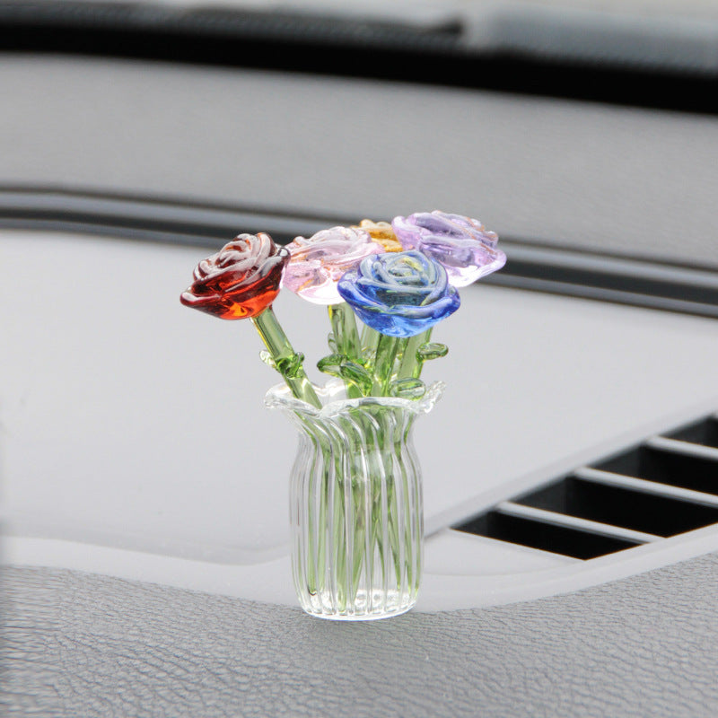 Glazed Glass Rose Bouquet Desktop Decoration