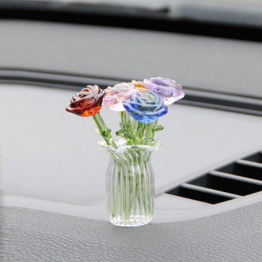 Glazed Glass Rose Bouquet Desktop Decoration