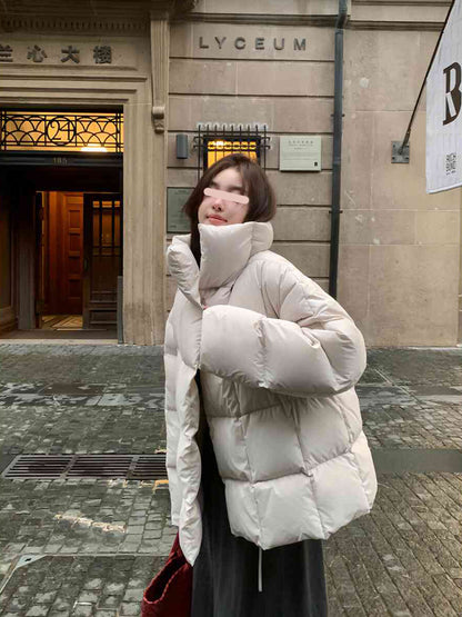 Women's White Duck Down Jacket Winter Warm Mid-length Thickened Coat