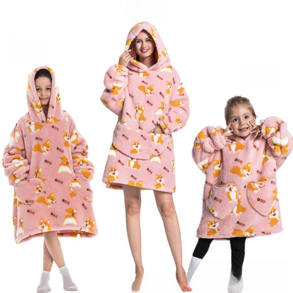 Turtleneck and patch front hooded blanket