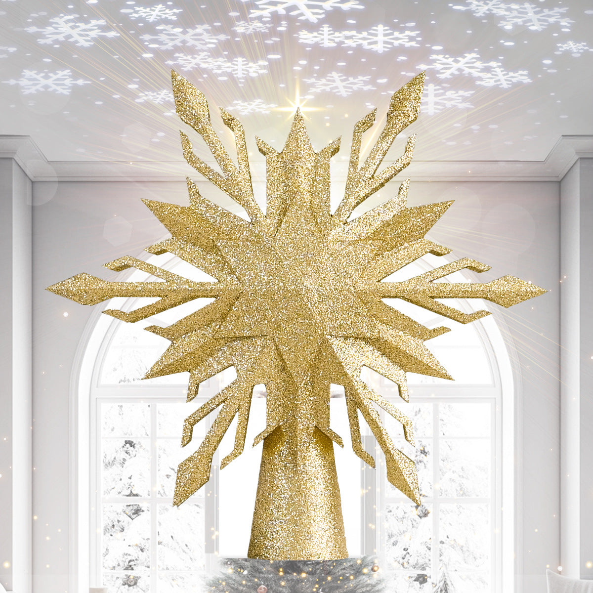 Snowflake Star Projection Christmas Tree Topper