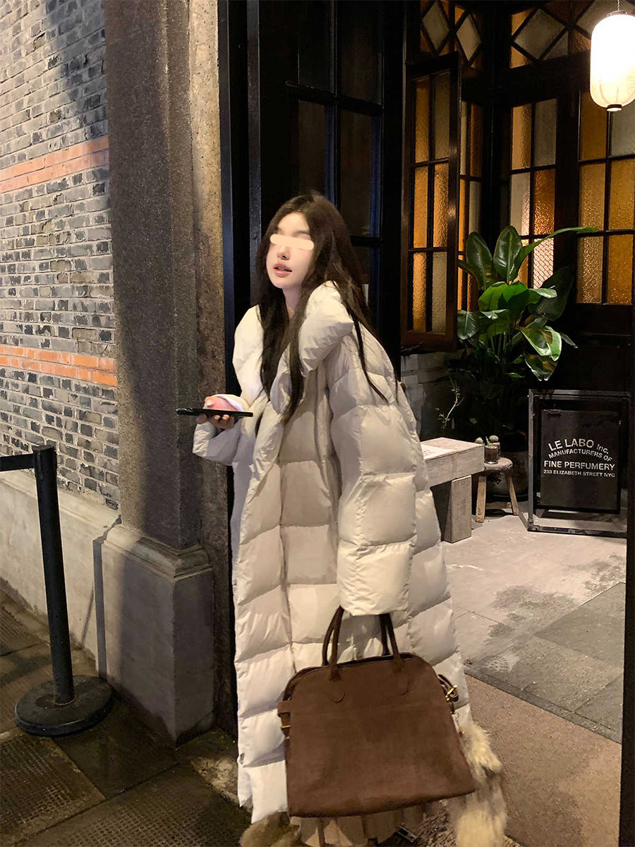 Women's White Duck Down Jacket Winter Warm Mid-length Thickened Coat