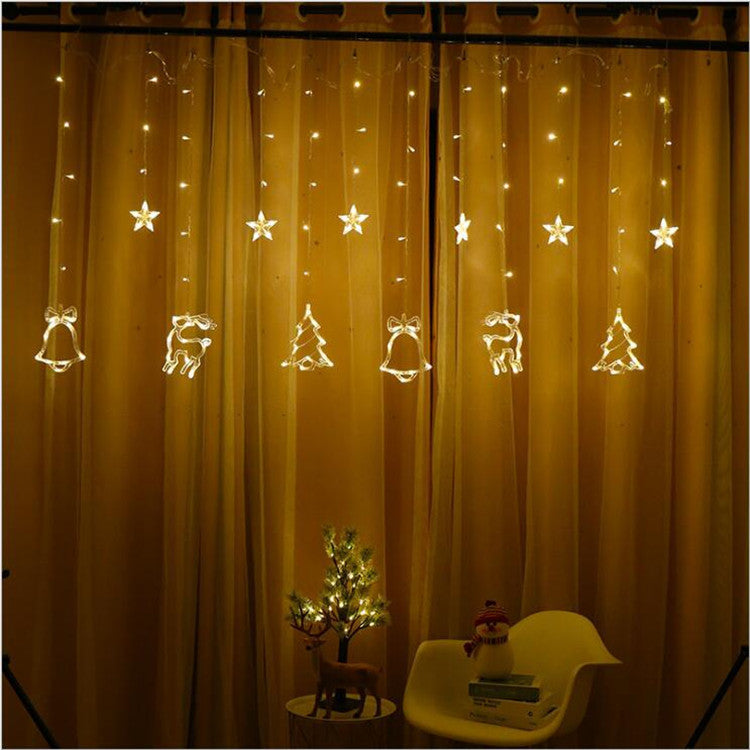 LED Christmas Curtain Lights with Reindeer and Bells