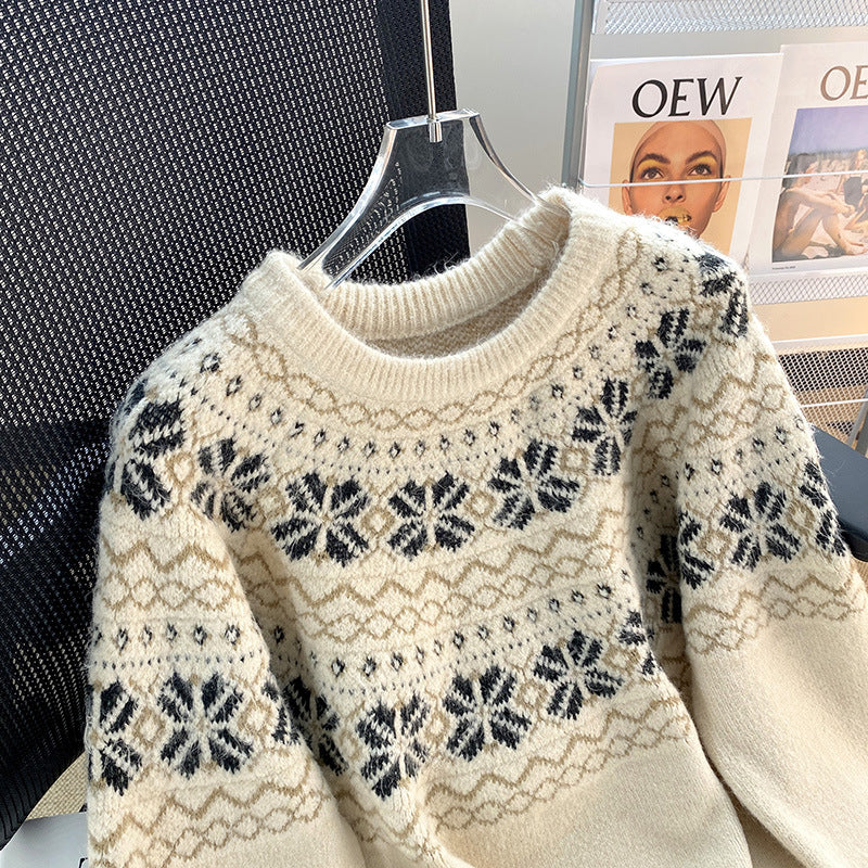 Round Neck Pullover Sweater Loose Winter Top
