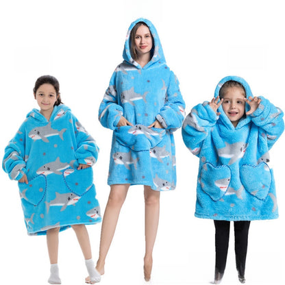 Turtleneck and patch front hooded blanket