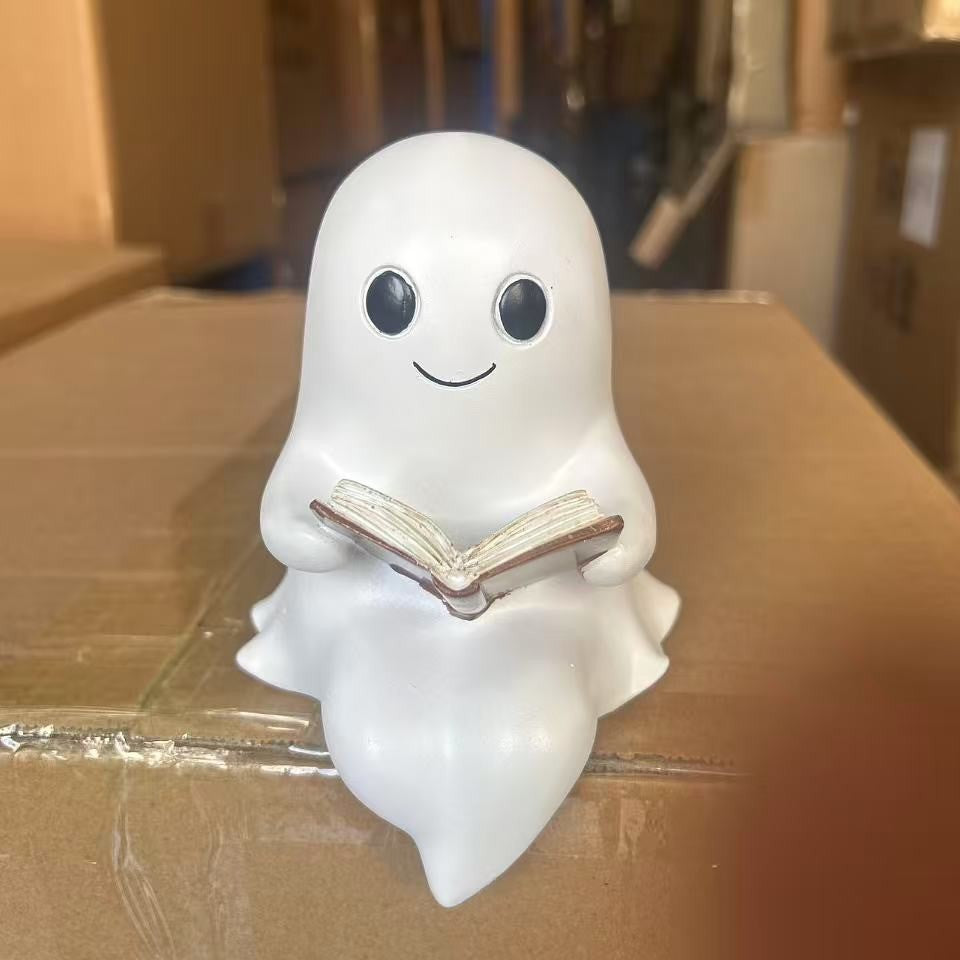 Halloween Ghost Reading Book Resin Statue Home Decoration