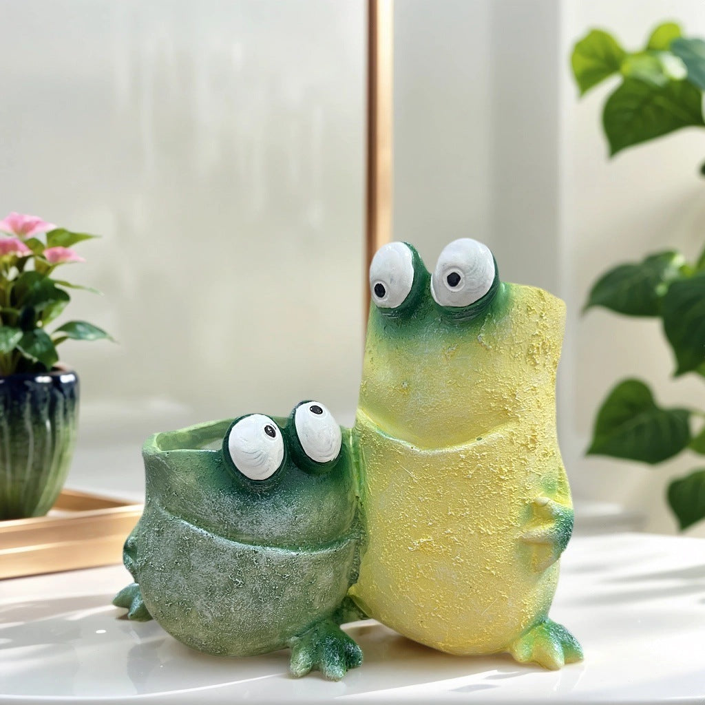 Creative Frog Funny Expression Resin Flower Pot Decoration for Home Courtyard Garden