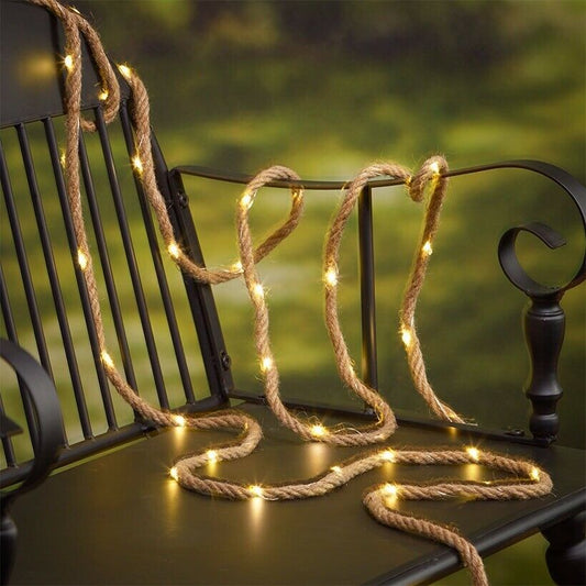 Solar Powered LED Hemp Rope Fairy Lights