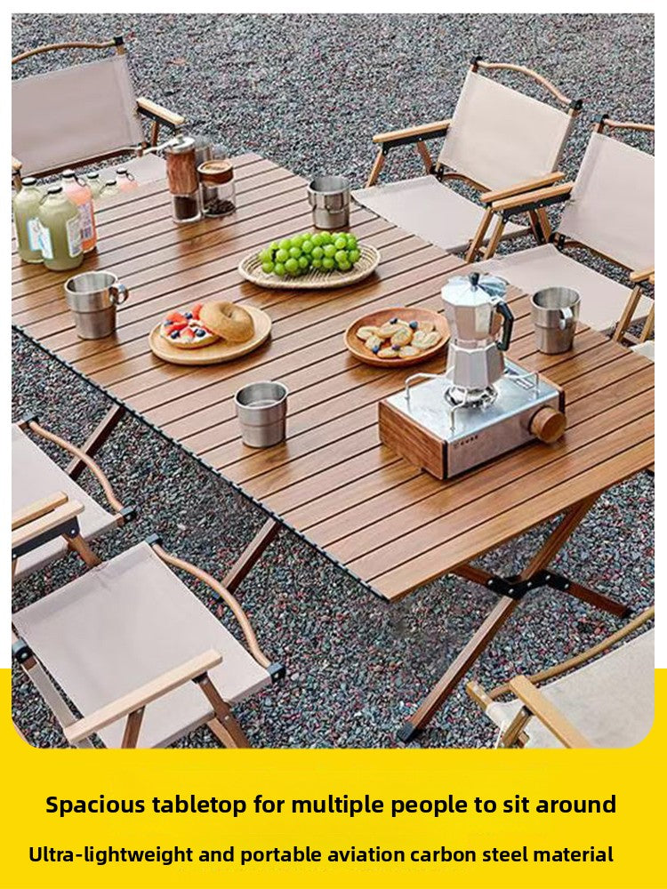 Portable Outdoor Folding Picnic Table with Wood Grain Surface