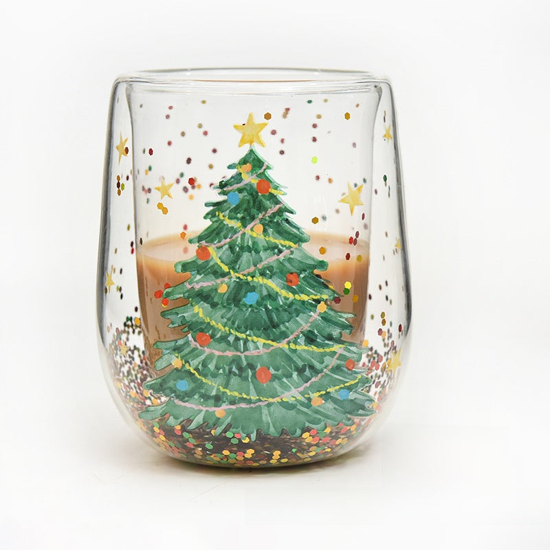 Double-layer Christmas tree cup with heat resistance and non-hot handle