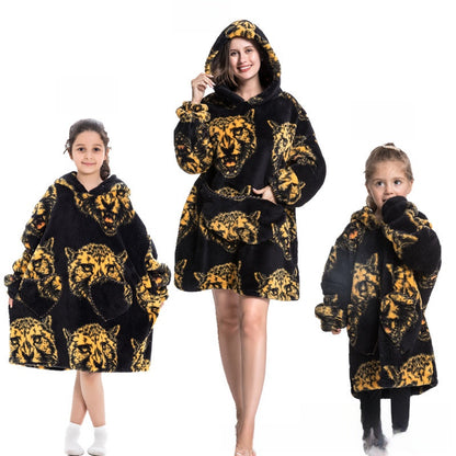 Turtleneck and patch front hooded blanket