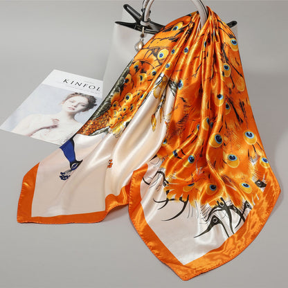 Retro Cashew Pattern Silk Scarf, Large Square Scarf for Women, Stylish and Fashionable for Spring, Autumn, and Winter, Thin Summer Shawl