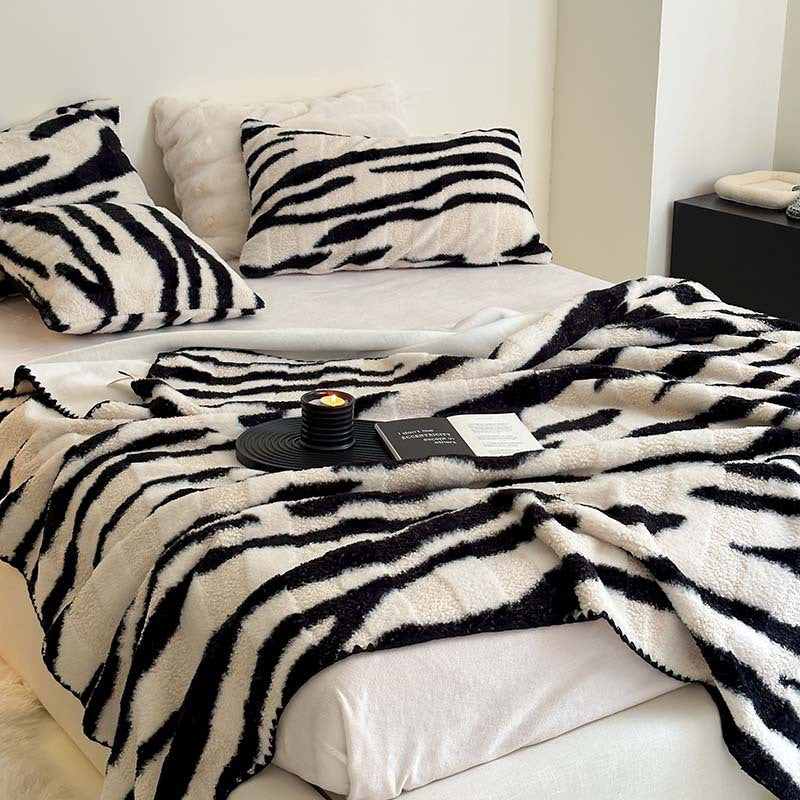 Striped Jacquard Rabbit Hair Blend Blanket