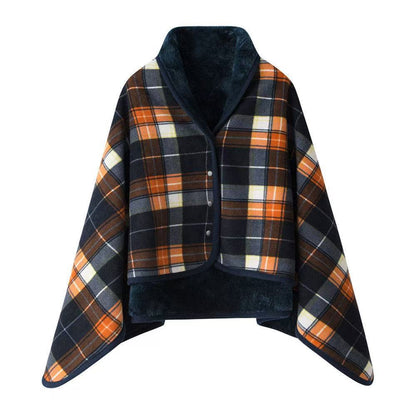A buttoned shawl blanket for lunch break