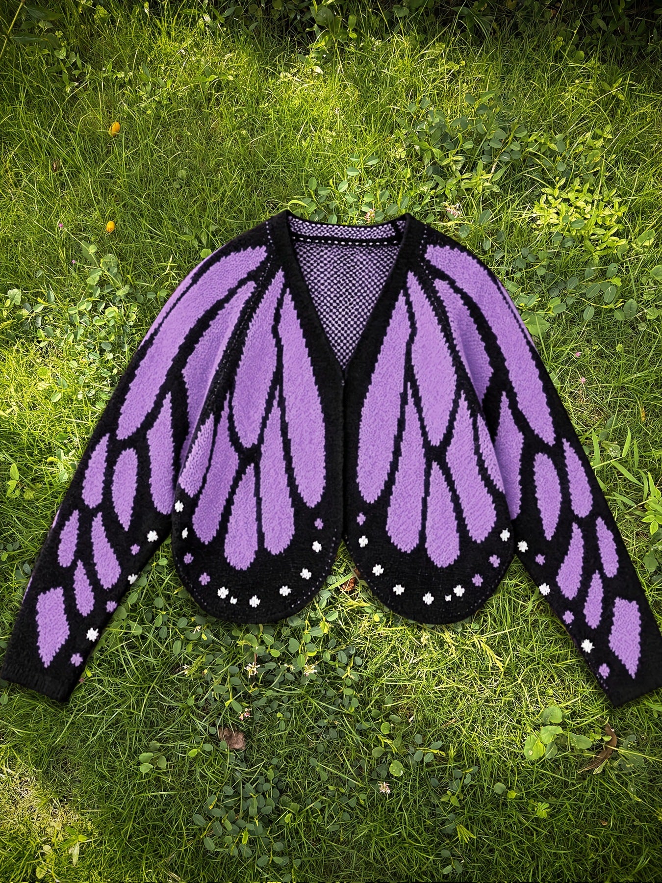 Autumn Winter Knitted Butterfly Color Block Batwing Sleeve Cardigan