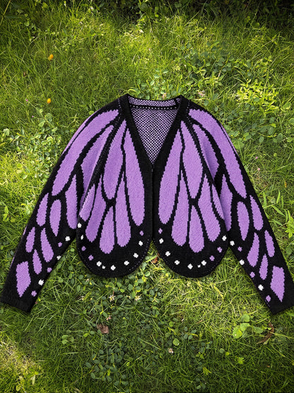 Autumn Winter Knitted Butterfly Color Block Batwing Sleeve Cardigan